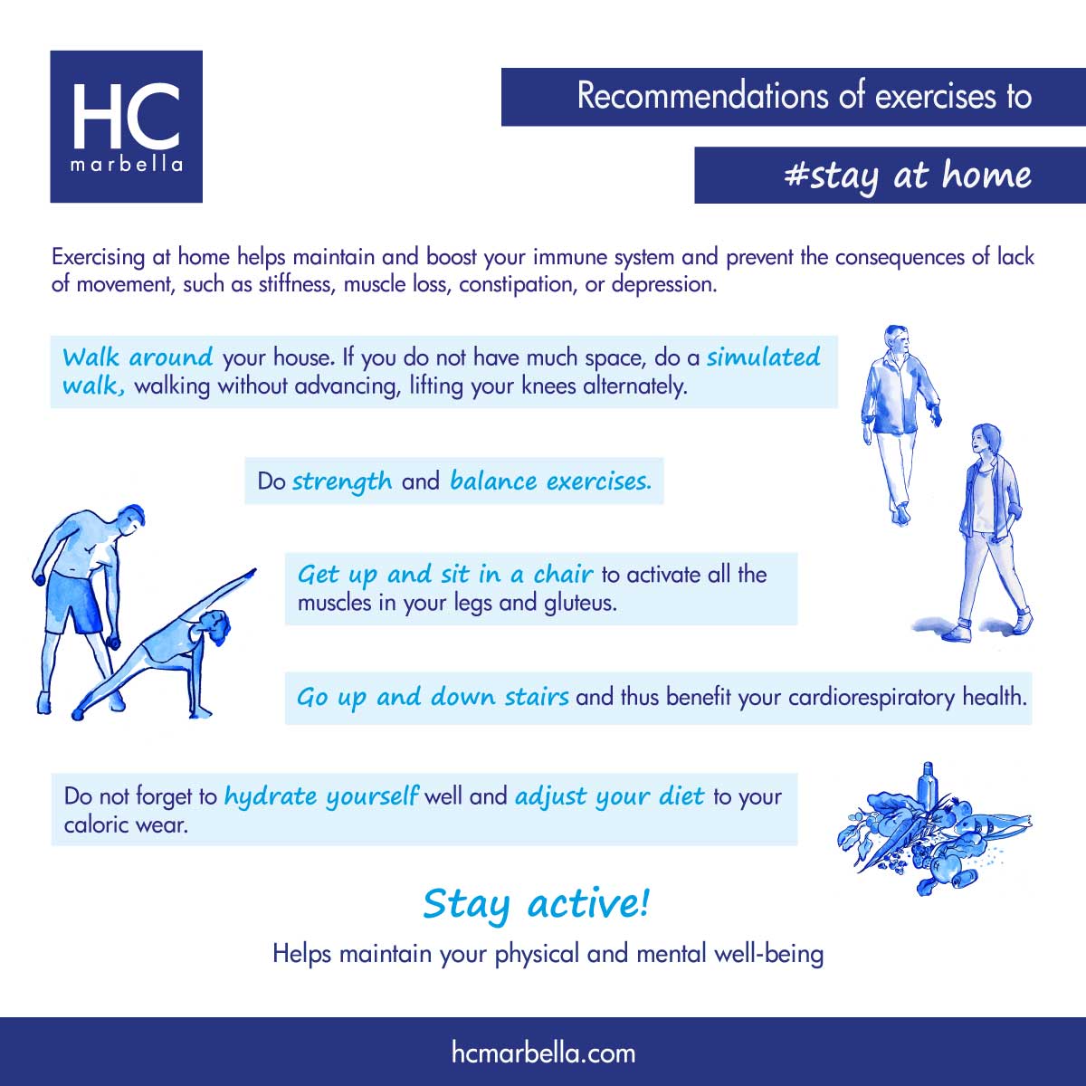 Recommendations of exercises to stay at home